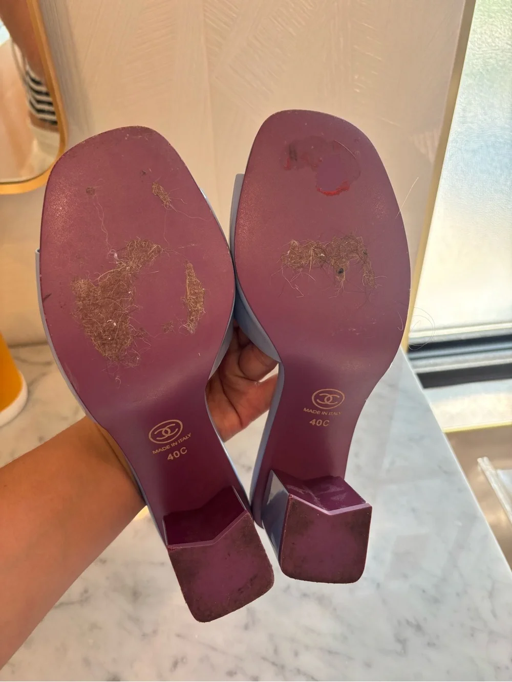 Lilac & Pink Block Heel Sandals with Logo Accent